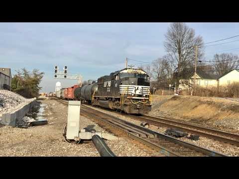 Train Crests Summit Of Hill With Pusher Locomotive, CSX Speed Check 6 Locomotives & Norfolk Southern