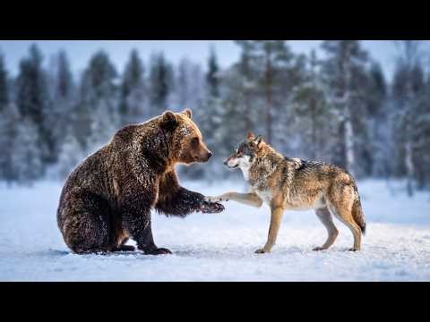 A Wild Wolf and a Brown Bear Were Photographed Together Every Week for 10 Years in Finland...