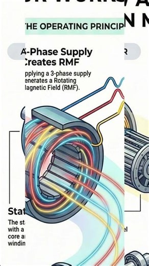 Three Phase Induction Motor ⚙️ | Working & Construction | Infographic Reel