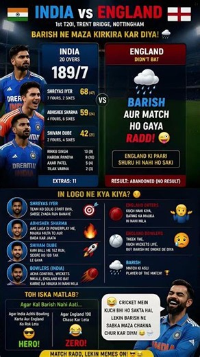 IND vs ENG 1st T20 Highlights | India 189/7 💥 Barish Ne England Ko Bacha Liya? 😂🌧️