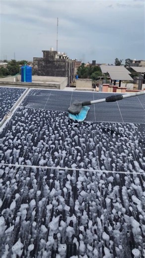 Solar Panels Cleaning With Chemical & Brush #solar