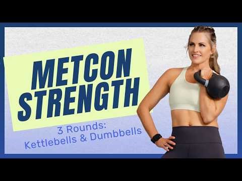 Compound Metcon Strength Workout with Weights | Kettlebell & Dumbbell HIIT (3 Rounds!)
