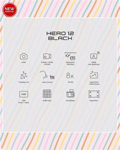 GoPro HERO12 Waterproof Action Camera with Front & Rear LCD Screens, 5.3K60 Ultra HD Video, Hyper...