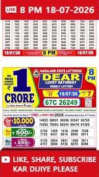 Dear Lucky Evening 8 PM Lottery Live Result | Lottery Sambad Live 18/07/2026 | Nagaland Lottery Live