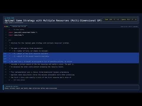 [Coding] Optimal Game Strategy with Multiple Resources (Multi‑Dimensional DP) — Java DSA Prep
