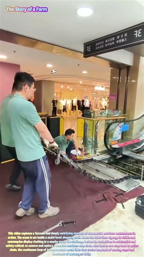 Watch Two Technicians Replace a Massive Escalator Step Chain in a Shopping Mall! 🛠️🏢