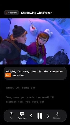 shadowing practice challenge with frozen, "It is not nice to throw people!"