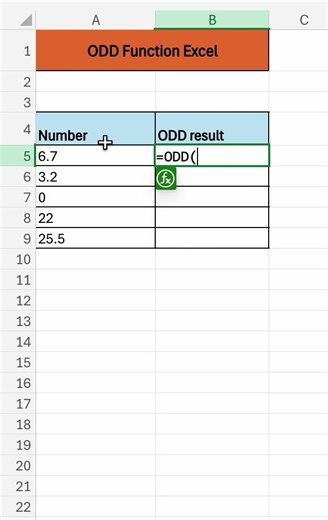 ODD Function Excel | Returns Nearest ODD Value #odd #excel #exceltips #learn #excelformula #tricks
