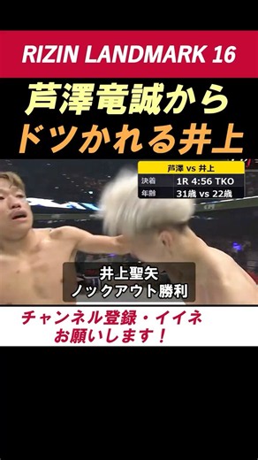 芦澤竜誠に後頭部をドツかれる井上聖也 TKO負け直後に井上聖矢を抱きしめ後頭部をゴツン！【RIZIN LANDMARK16】 #shorts #RIZIN