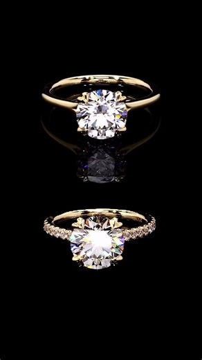 Jean Dousset on Instagram: "Elle 2.12ct Round Solitaire 18k Yellow Gold · High Polish Band Elle 3.01ct Round Solitaire 18k Yellow Gold · Pavé Band"