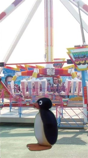 Pingu upset then angry because he got ejected from the Wipe Out ride T at Brean Theme Park
