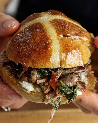 The PERFECT Easter leftover sandwich from @gulasgrub using leftover lamb and hot cross buns! | Tasty