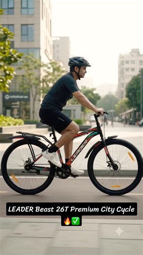 LEADER Beast 26T Premium City Cycle with Inbuilt Carrier | Black Single-Speed Bicycle