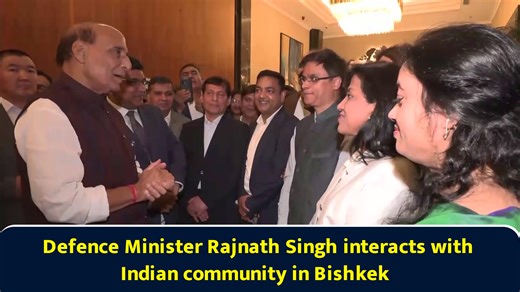 Defence Minister Rajnath Singh interacts with Indian community in Bishkek