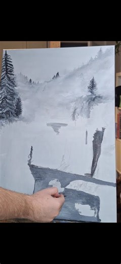 River in the Mist | Monochrome Oil Painting Timelapse