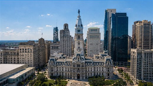 Philadelphia City Hall surrounded by the modern downtown skyline