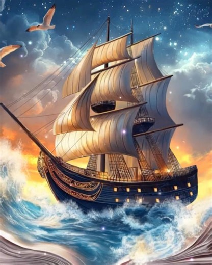 Ship Sailing in Rough Sea (Galleon)