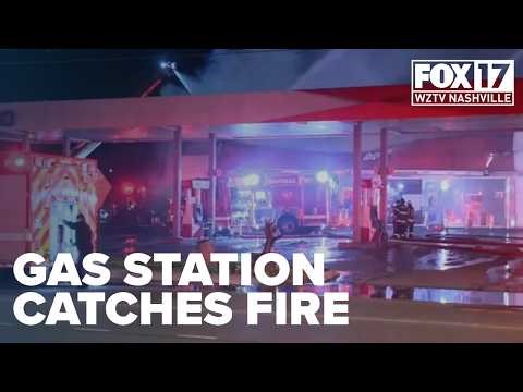 Gas station engulfed in flames in East Nashville, causing store collapse