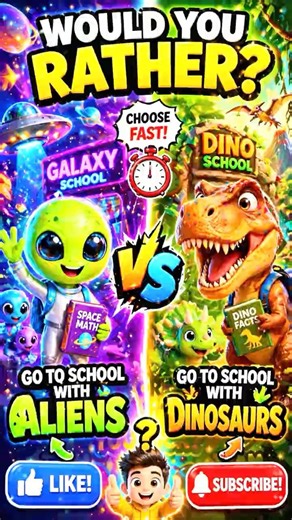 Would You Rather? Go to School with Aliens 👽 or Dinosaurs 🦖 | Kids Quiz Shorts #shorts #kidsquiz