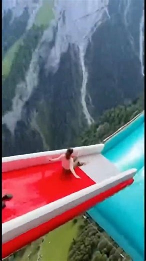 Cliff Slide is Insane! 😱🔥 Girl Slides with Instructor on Cliff Airbag! #cliffactivity #cliffslide