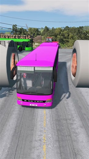 Colourfull Long City Buses vs Hydraulic Crush BeamNG.Drive #shorts #beamngdrive