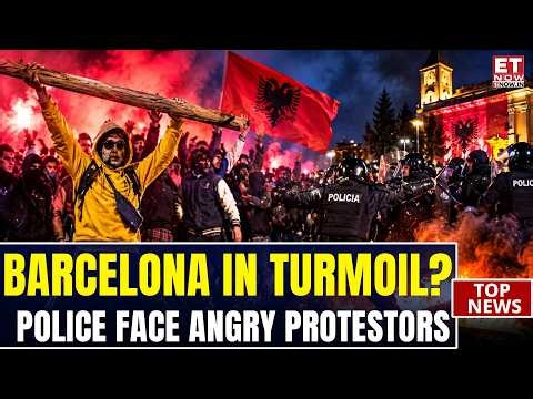 VIOLENT CLASHES IN BARCELONA! Anti-Fascist Demonstrators Face Off With Police | ET Now | World News