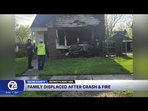 Speeding car crashes into a Detroit home, leaving family displaced after fire