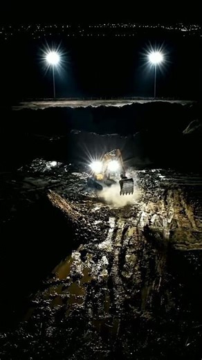 Night Shift Power! Excavator Digging Deep in the Dark 🚧