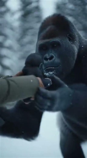 Woman Rescues Frozen Gorilla Baby and Reunites It with Mother 😳🦍❄️ #gorilla