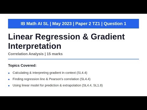 Linear Regression & Gradient Interpretation | IB Math AI SL | May 2023 Paper 2 TZ1 Q1