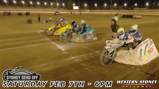 Speedway bikes are BACK!!!! Get the family keen for an unforgettable night of motorcycle racing action this Saturday night. The handlebar heroes return for the Sydney send Off featuring 500cc Speedway Solos, & 1000cc Speedway Sidecars - with NO BRAKES. With adult tickets just $30, and kids under 12 are FREE it's the perfect way to enjoy a Saturday night. https://www.westernsydneyspeedway.com.au/tickets/sydney-send-off-feb-7/ Gates open 3.30pm Practice from 5.00pm Racing from 6.00pm | Western Syd