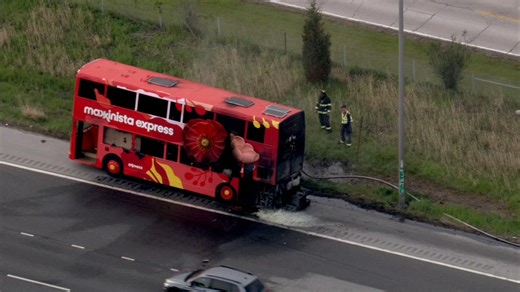 TJ Maxx double-decker bus heading to Chicago catches fire on I-57, video shows