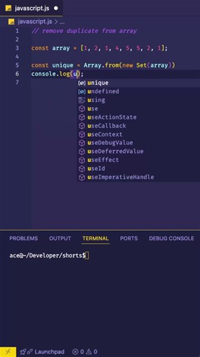 JS Tricks: Remove Duplicates in 1 Line 🚀 JavaScript #javascript #programming #viral #coding