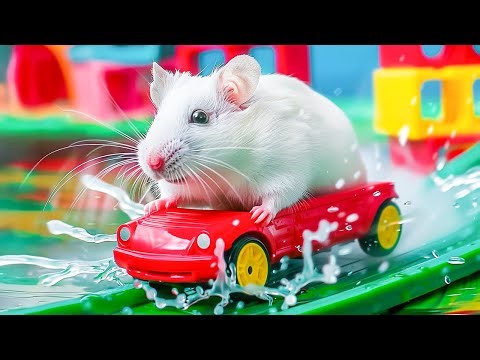 Hamster Escapes from a Pop It Prison Maze Using a Race Track | Hamster Maze