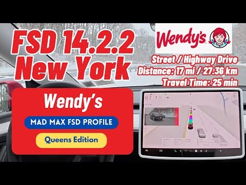 Tesla FSD v14.2.2 MAD MAX Mode: 17-Mile Drive to Wendy's (1 Intervention!)