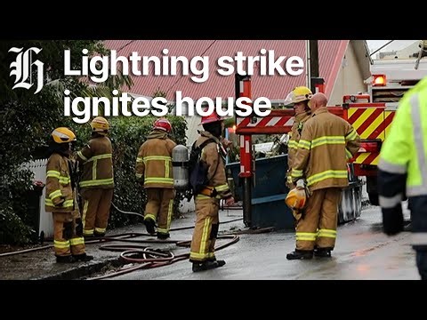 Watch: lightning strike causes house fire as thunderstorm hits Auckland