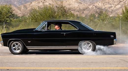 Big power Chevy Nova insane burnout and acceleration test