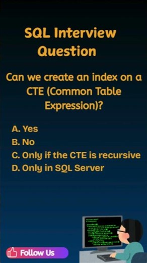 SQL Interview Question -Can You Create an Index on a SQL CTE? 🤔 | SQL MCQ #sqlinterview