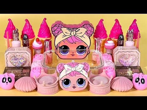 PINK SLIME. Mixing makeup and glitter into Clear Slime. ASMR Satisfying Slime Videos 2160p.