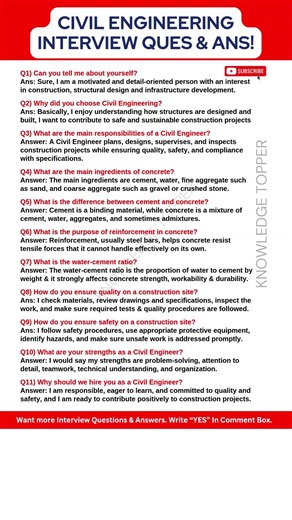 11 Civil Engineering Interview Questions and Answers | Civil Engineering Basic Knowledge