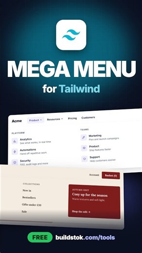 Tailwind mega menu in 20 seconds | #tailwindcss #webdev #frontend