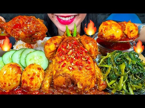 ASMR SPICY WHOLE CHICKEN, EGGS, WATER SPINACH, RICE MUKBANG MASSIVE Eating Sounds