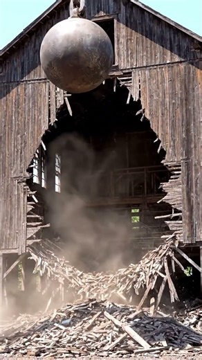 This Hit Left a Perfect Hole 😳 #demolition #collapse #construction