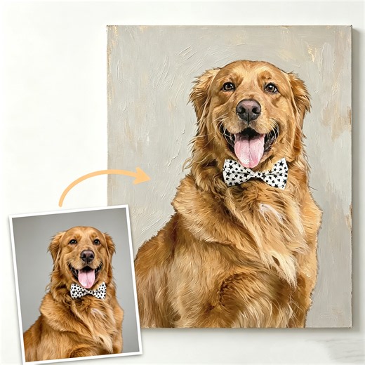 Custom Pet Portrait Oil Painting from Photo | Handmade Dog Cat Canvas