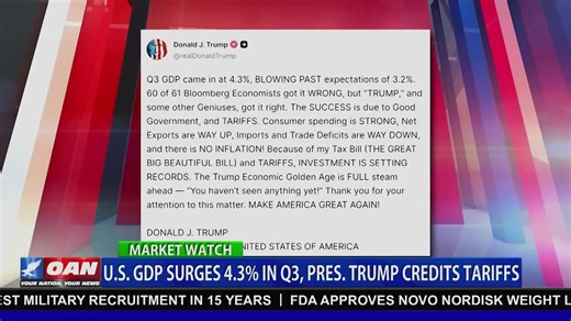 According to the Bureau of Economic Analysis, the U.S. economy comes in stronger than expected in the third quarter. Watch OAN Live here: https://live.oann.com/home.ktv?utm_source=socials&utm_medium=social media&utm_campaign=fb | One America News Network