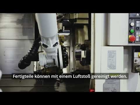 Intelligente CNC‑Automatisierung: RoboJob Turn‑Assist 200 s mit Pallet‑Unload an Okuma B300‑W