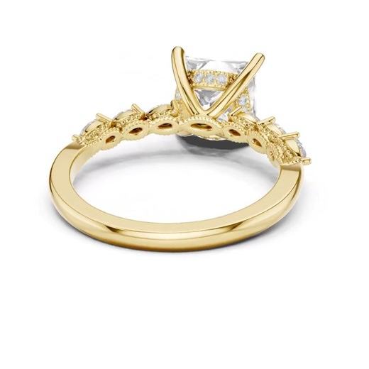 Princess Cut Diamond Milgrain with Hidden Pave Bridge Engagement Ring