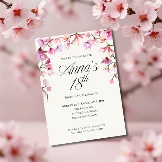 Editable Cherry Blossom Debut Invitation, Pink Sakura 18th Birthday Invite, Elegant Canva Template, Instant Download - Etsy Australia
