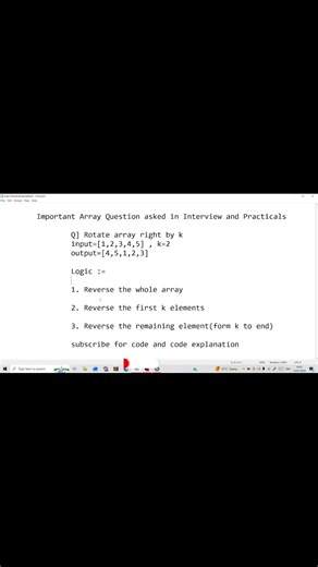 Rotate Array Right by K | Easy Logic Explained (Any Language) #shorts #coding #python #javascript#ds