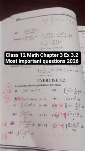 Class 12 Math Chapter-3 Ex 3.2 Most Important Questions 2026 #ytshorts #shorts #2026 #shortsvideo